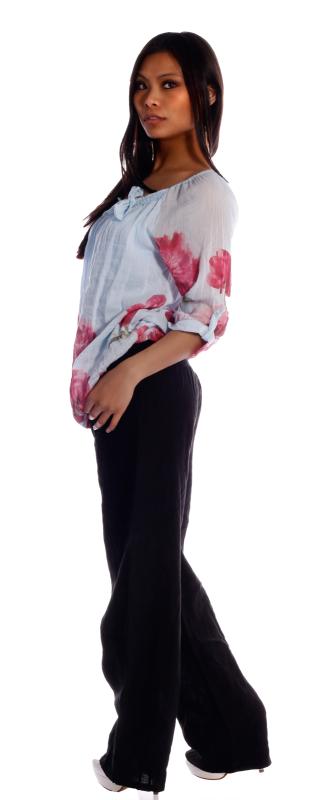 Damen Leinen Hose Schwarz